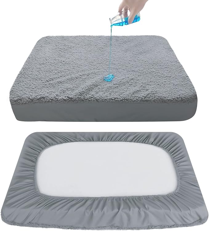 Dog Bed Covers Soft Plush Replacement Washable, Waterproof Pet Mattress Bed Liner Grey 54x44 Inches, for Dog/Cat, Cover Only