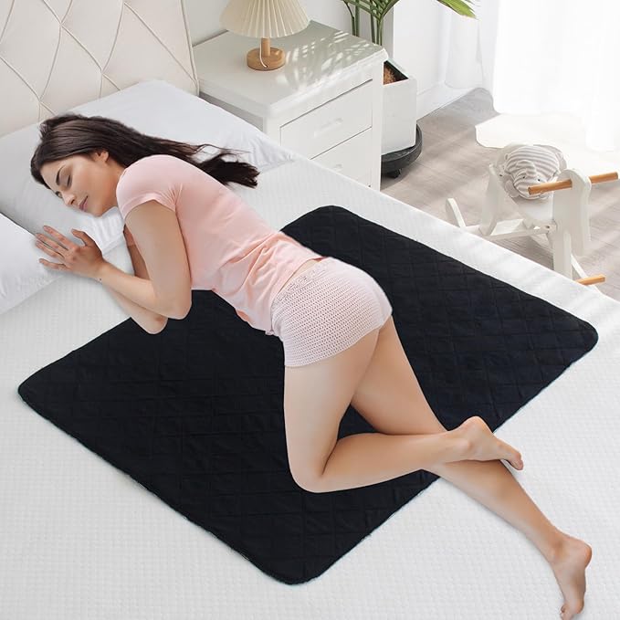 Washable Incontinence Bed Pads, Reusable Underpads for Kids, Adults, Elderly, Hospitals & Pets, Waterproof Bed Protector Pad for Bed, Sofa, Floor, Super Absorbent Bed Pad 34" x 52"- Black
