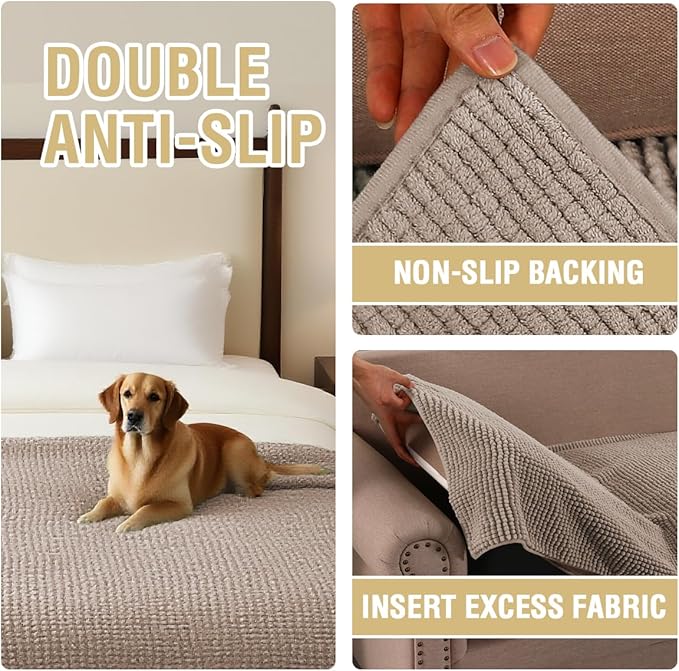 H.VERSAILTEX Plush Chenille Couch Cover for Dogs Pets Blanket for Bed Anti-Slip Soft and Durable Furniture Protector for Small Medium Large Cats Washable (52" x 82", Cuban Sand)
