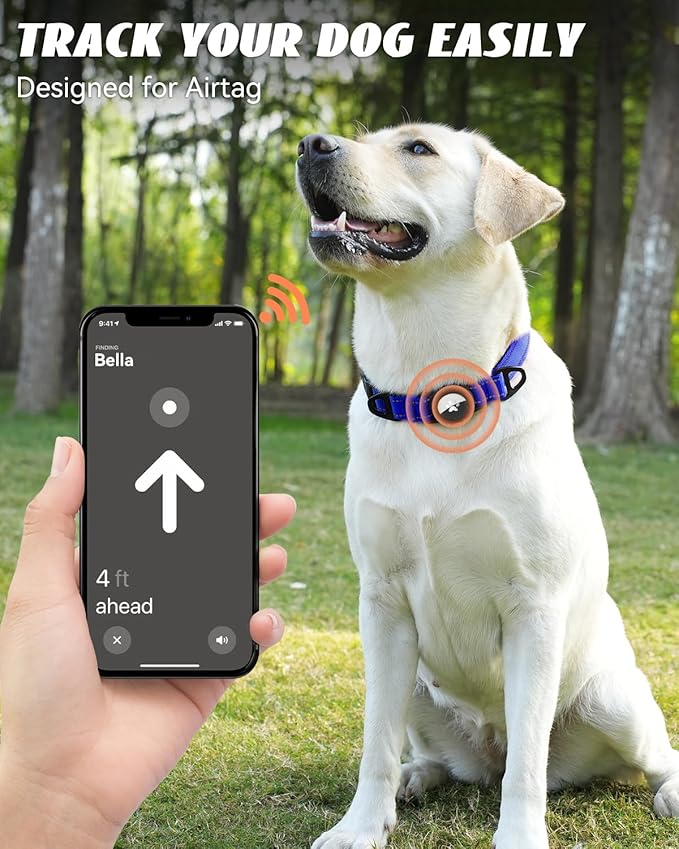 Joytale Airtag Dog Collar, Reflective Pet Collar with Waterproof AirTag Holder, Dual D-Rings, Soft Padded Adjustable for Large Dogs, Navy Blue, L