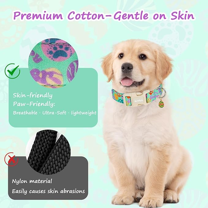 Easter Dog Collar for Extra Small Dogs, Adjustable Green Small Dog Collar with Colorful Eggs Pattern, Cute Easter Dog Collars Girl Boy Collar for Dogs -XS