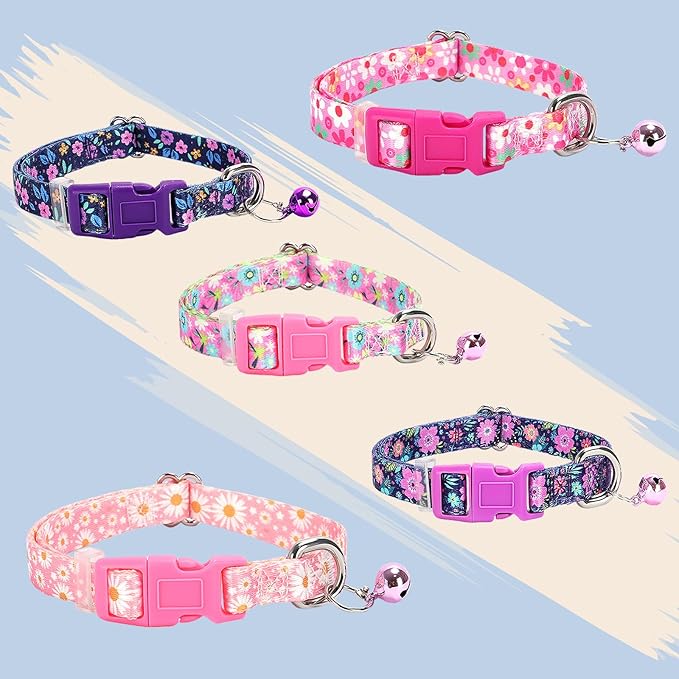 Pink Puppy Collar with Bell -Nylon Collar for Chihuahua Pomeranian Yorkie, Adjustable XXS/XS for Walks & Daily Play (Daisy XS)