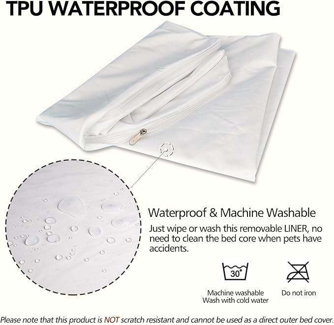 Waterproof Dog Bed Liner, Washable Replacement Cover Reusable Pet Pee Water Resistant Proof with Zipper, Liner Only 20x15 inch