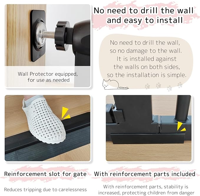 Lumizone Extra Tall Pet Gate 55.12" High Pressure Mounted 42.52"-46.64" Extra Wide (9 Sizes) 1.37" Gap for Cat Dog Stairs Doorway Hallway No Drilling Auto-Close (42.52"-46.64" W, Black)