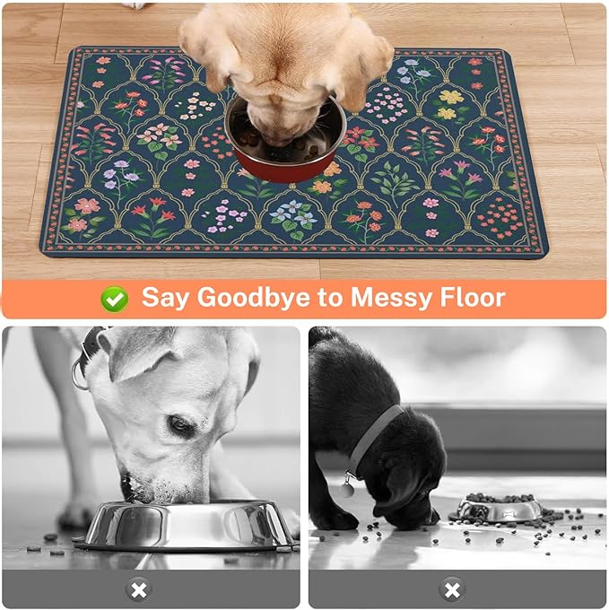 Absorbent Pet Dog Bowl Mat for Food and Water, Pet Cat Food Feeding Mat with Non Slip Rubber Backing, Dog Food Mats for Floors Waterproof, 17"x30"