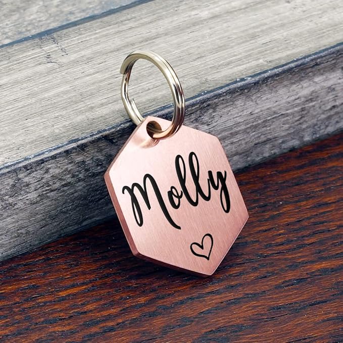Ultra Joys Personalized Hexagon Dog Tag - Brushed Stainless Steel, Rose Gold, Small