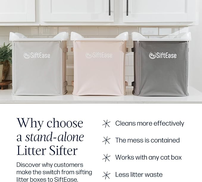 Cat Litter Sifter - SiftEase Sifting Litter Box Cleaner, Large Litter Box Sifter with Bin for Fast & Easy Scoop Free Cleaning and Longer Lasting Litter (2 Pack Pink)
