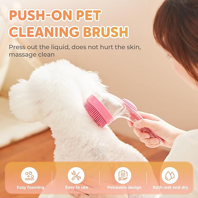 Pet Bath Brush, 2025 New 2 in 1 Dog Bath Brush with Built-in Shampoo Dispenser, Pet Wash Brush for Bathing Dog Grooming Massage Brush for Long Short Haired Dogs Cats Shower (Blue, Fine teeth)