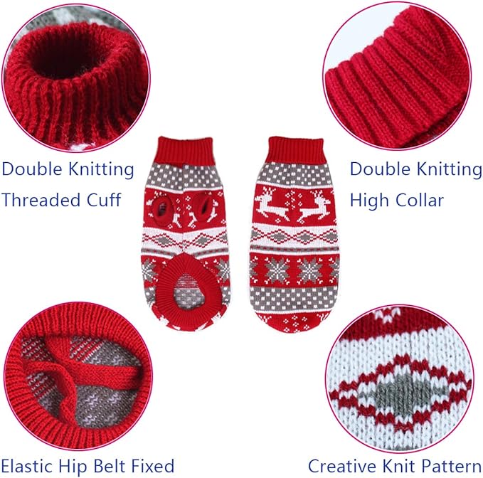 Vehomy Dog Christmas Sweaters Pet Winter Knitwear Xmas Clothes Classic Warm Coats Reindeer Snowflake Argyle Sweater for Kitty Puppy Cat-S