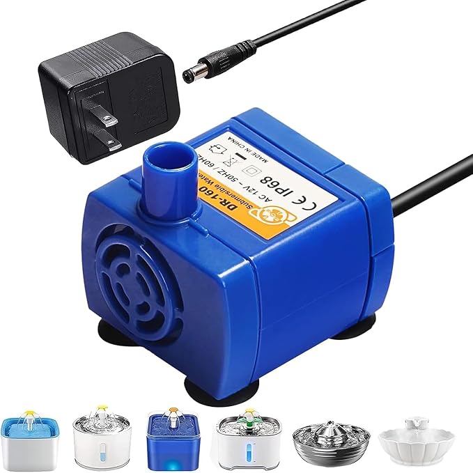 Pet Fountain Pump Replacement Cat Water Fountain Pump Replacement for Flower Fountain Automatic Pet Water Dispenser Replacement Pump Come with Adapter