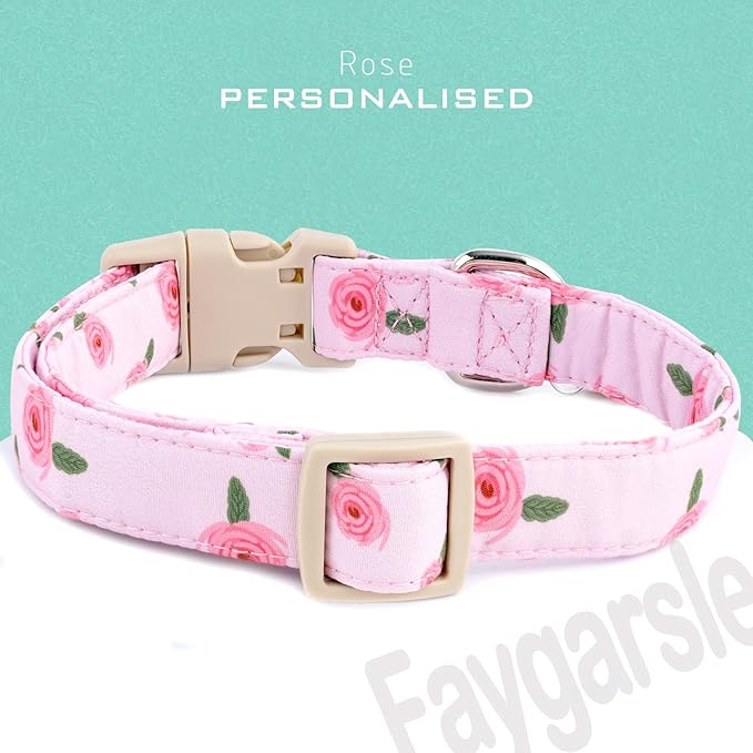 Faygarsle Pink Floral Dog Collar with Roses Pattern, Spring Summer Design for Small Medium Large Dogs S
