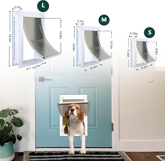 Dog Door Doggy Door Easy Install - Wood & PVC Doors & Walls，Dgooie Free Movement & Flexible Control - 2 Magnetic Flaps & Sliding Lock,Telescoping Frame,10 1/8" x 15 3/4" for Large Dogs Up to 100 lb
