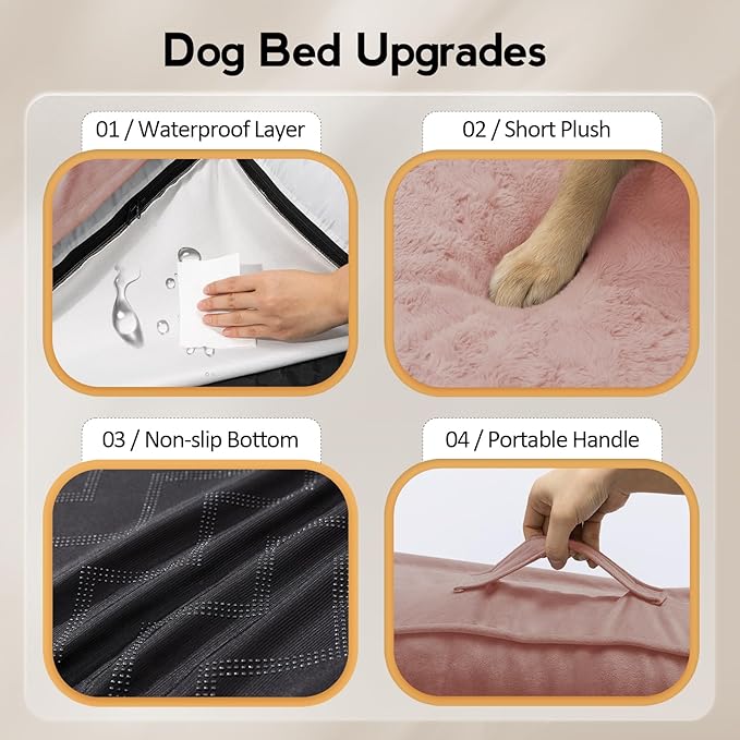 Large Orthopedic Dog Bed with Sides XXXL Dog Beds with Removable Washable Cover Non-Slip Waterproof Pet Bed for Extra Large Dogs - Pink XXXL