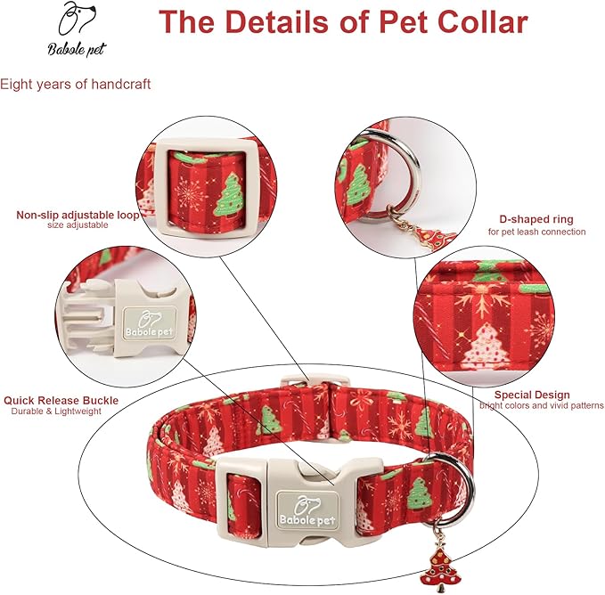 Christmas Dog Collar - Cute Red Christmas Tree Festive Puppy Collar with Safety Buckle, Soft Adjustable Holiday Dog Collars for Small Medium Large Dogs S