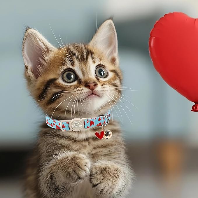 2 Pack Valentines Cat Collars - Valentine Breakaway Cat Collar with Bell, Pink and Red Heart Pendant, Adjustable Kitten Collars for Girl Boy Cats, Cute Red Hearts
