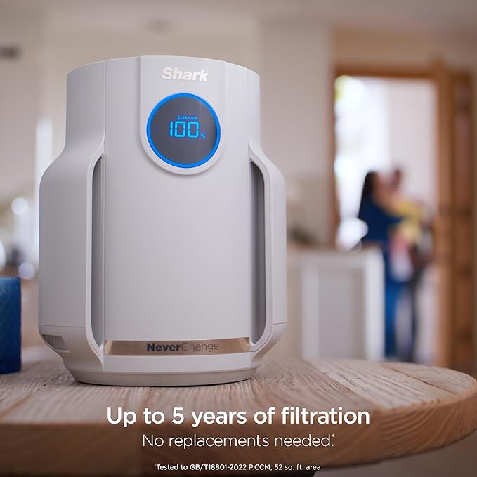 Shark Air Purifier for Home, NeverChange Compact Pro, for Bedroom, Nursery, Home Office, Dorm, HEPA-Exceeding Filter, Captures Pollutants, Pet Dander, Dust, Odor, Smoke, and More, HP072PL, Lilac