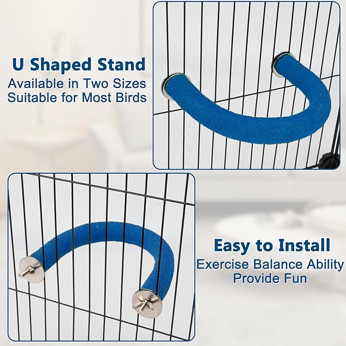 RYPET Parrot Perch Rough-surfaced - Quartz Sands Bird Cage Perches for Medium to Large Bird, U Shape Large