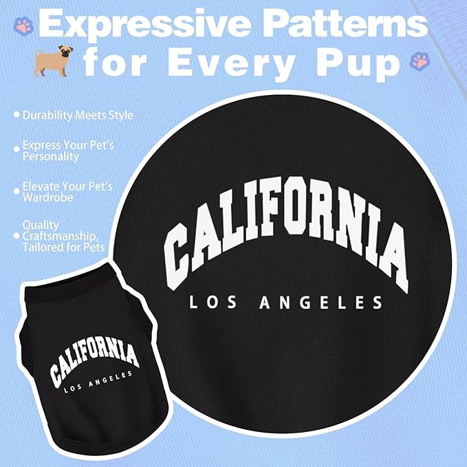 Discover Cozy Cotton Canine Wear: Soft, Lightweight, and Breathable Dog Shirt Vest with Eye-Catching Graphics(California), Keeping Your Furry Friend Warm and Comfy! Black XL