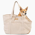 Plush Dog Purse Carrier for Small Dogs, Soft Dog Tote Bag with Safety Harness Clip, Cozy Pet Carrier for Dogs Under 15 lbs, Comfortable Dog Shoulder Carrier for Travel, White