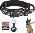 DAGANXI Tactical Dog Collar, Adjustable Military Training Nylon Dog Collar with Control Handle and Heavy Metal Buckle for Medium and Large Dogs, with Patches and Airtags Case (L, Colorful Triangle)