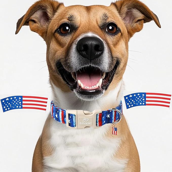 4th of July Dog Collar, Stars & Stripes Patriotic Dog Collars for Small Dogs, Adjustable Lightweight Quick-Release Buckle Collar for Boy&Girl Dogs S