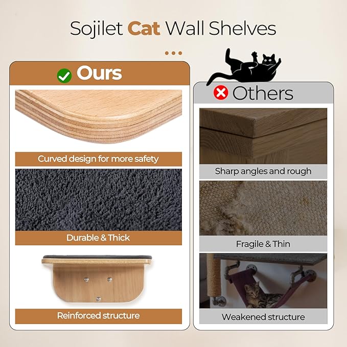 Cat Wall Shelves for Cat Wall Steps, Perch, Ladder, Wooden Floating Modern Mounted Space Saving Furniture with Scratching Cushion Removal Cover for Climbing, Jumping and Sleeping (Steps & Slide)