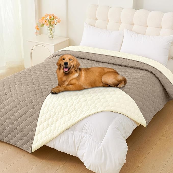 Smiry Waterproof Dog Bed Cover Blanket, Soft Reversible Pet Blanket, Washable Leakproof Cats Dogs Couch Cover for Sofa, Couch, Furniture (82x102 Inch, Taupe/Beige)