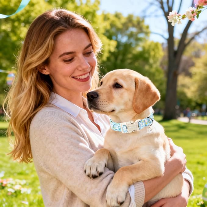 DOGWONG Easter Dog Collar-Cute Easter Rabbit Bunnies Egg Dog Collar, Adjustable Soft Easter Dog Collar for Small Medium Dogs, XS