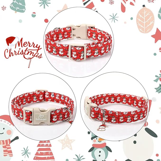 Christmas Dog Collar - Cute Red Snowman Christmas Puppy Collar with Safety Buckle, Soft Adjustable Holiday Dog Collars for Small Medium Large Dogs XL