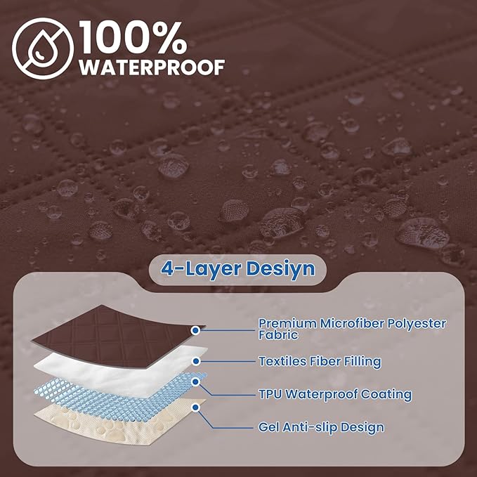 Waterproof Dog Bed Cover, Non-Slip Dog Blanket for Couch, Couch Covers for Dogs Washable, Pet Blanket for Furniture, Pet Bed Mat for Sofa, Car, Pet Supplies (82x102 Inch, Coffee)