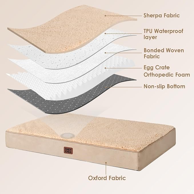 EHEYCIGA Orthopedic XXL Dog Beds for Jumbo Dogs with Removable Washable Cover for Crate, Khaki, 47x29