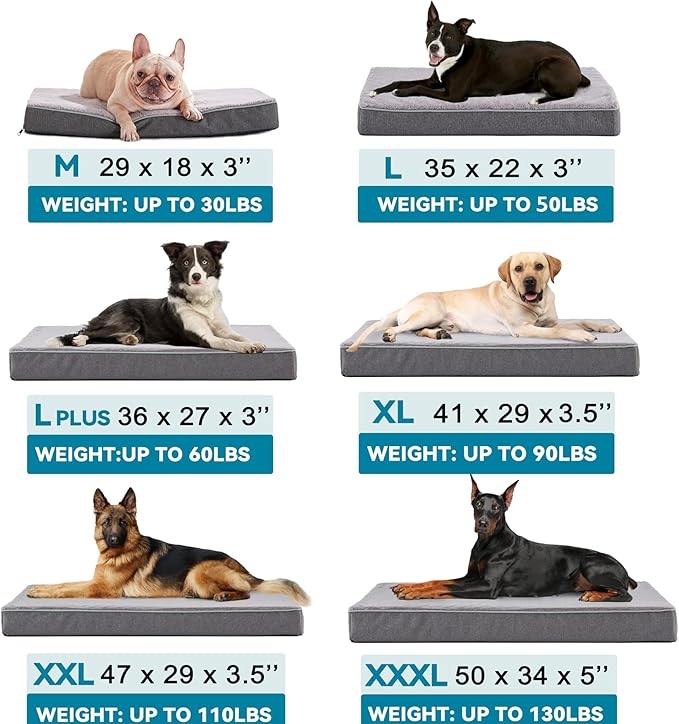 Extra Large Dog Bed, Cooling Dog Beds for Large Dogs, Washable Orthopedic Pet Bed for Crate with Joint Relief Memory Foam, Waterproof Liner and Plush Cover (41"x 29")