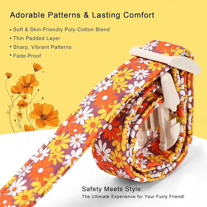 Fall Dog Collar Vintage Daisy Puppy Collar - Hippie Flower Dog Collars Light Comfortable Adjustable Pet Collars for Small Medium Large Girl Boy Dogs S