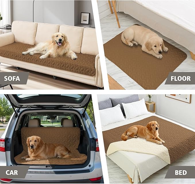 Ameritex Waterproof Pet Bed Cover Anti-Slip Dog Bed Blanket for Sofa and Furniture Waterproof New Pattern Design (Camel, 52x82 Inch (Pack of 1))