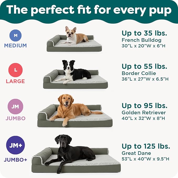 FurHaven Orthopedic Dog Bed for Large Dogs, L-Shaped Chaise Contour with Orthopedic Egg Crate & a Solid Orthopedic Foam Base for Joint Support, Washable Cover, Large, Faux Fur & Suede, Stone Gray