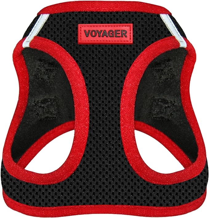 Best Pet Supplies - All Weather Mesh/Plush, Reflective, No Pull Harness for Small, Medium Dogs, Cats - Secure with Hook & Loop Fastener, Buckle, Double D-Rings - Black/Red Trim, S