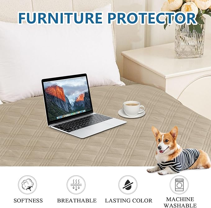 hyha Waterproof Dog Blanket, Reversible Pet Bed Blanket, Soft Sofa Couch Cover for Dogs Washable, Waterproof Pet Couch Covers for Sofa Puppy Cats Furniture Protector(68"x82", Taupe/Beige)