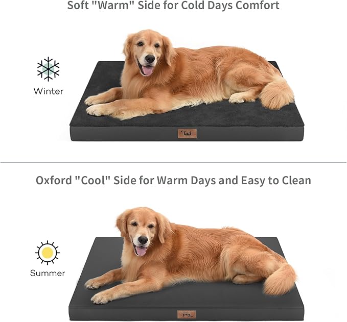 Comfort Dog Bed for Small Dogs & Cats, Waterproof Dog Crate Mat Orthopedic Egg Crate Foam with Washable Removable Cover, Black