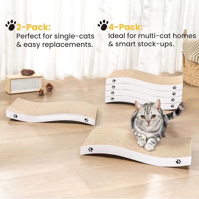 Cat Scratcher, Durable Scratch Pad, Corrugated Cardboard Scratching Board for Indoor Cats, Heavy Duty, Double-Sided Usability, Recyclable, with Catnip, Large, 2 Packs