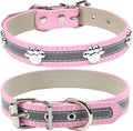 PETCARE Reflective Dog Collar with Cute Paw Rivet Studded Funny Soft PU Leather Adjustable Puppy Dog Collars for Small Medium Large Dogs Cats (Pink,XX-Large)