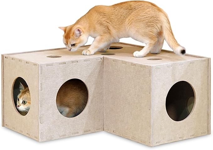 PETKARAY Cat Tunnel, Original Cat Hideaway Cave for Indoor Cats, Large Kitten Play Tubes and Tunnels, Soft Felt Cat Toy with Interactive Peek Hole