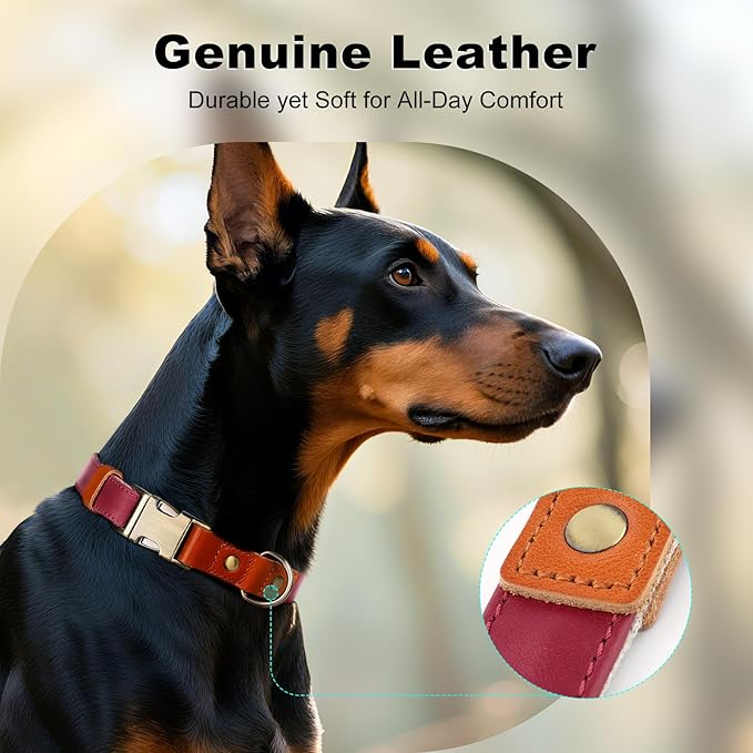 Plutus Pet Genuine Leather & Hemp Dog Collar – Adjustable Heavy Duty Pet Collar with Quick Release Metal Buckle, Soft & Stylish for Puppy and Small, Medium, Large Dogs (Burgundy, XS)