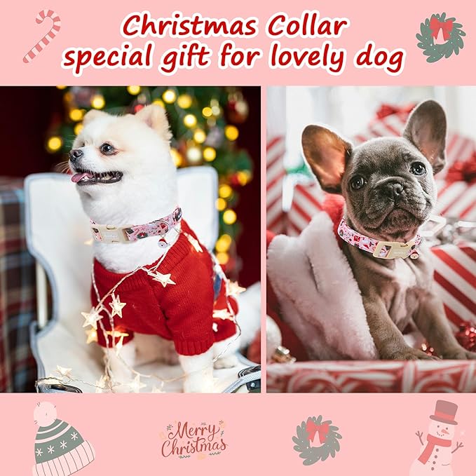 Christmas Dog Collar - Adjustable Festive Santa & Snowman Collar for Small Medium Large Dogs with Dangling Charm, Cute Holiday Puppy Collar for Photos, Pet Parties & Gifting-XS