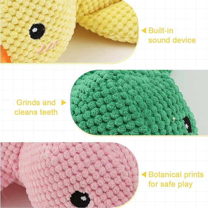 Dog Toys for Aggressive Chewers,2025 Upgraded Dog Chew Toys for Small Large Dogs,Indestructible Puppy Teething Toys,Plush Yellow Stuffed Duck Toy (Yellow+Pink+Green, Large)