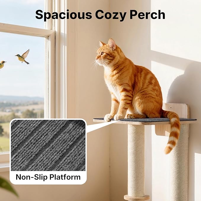 Veehoo Cat Wall Shelves, 57" Cat Wall Climber with Dual Sisal Scratching Posts and Carpeted Perch, Cats Wall Scratcher Furniture for Climb, Play and Rest