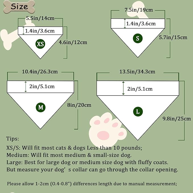 8 Packs Sublimation Blank Dog Bandana Over Collar, Pet Collar Sip-On Bandana Blank Customize White Polyester DIY for Dog Cat Extra Small, Small, Medium & Large (L)