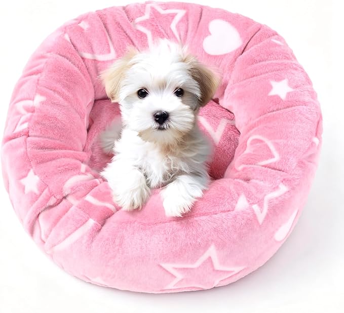 Round Replacement Dog Bed Cover - Elastic Edged Washable Protector with Glow in The Dark Heart Pattern for Small & Medium Beds, Cover Only, 30"x9.8"