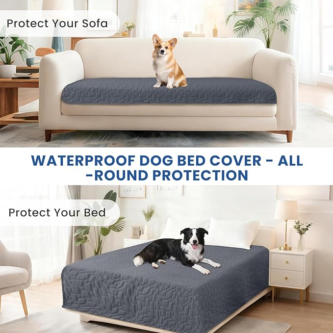 Waterproof Dog Blanket, Non-Slip Soft Pet Bed Cover, Couch Cover for Dogs Washable, Protects Sofa, Furniture, Crate, Car, Tear Resistant Leakproof Pet Blanket (68x82 Inch, Dark Grey)