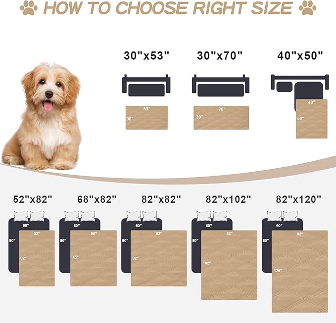 Smiry Waterproof Dog Bed Cover Blanket 68x82, Soft Reversible Pet Blanket, Washable Leakproof Cats Dogs Couch Cover for Sofa, Couch, Furniture, Camel/Beige