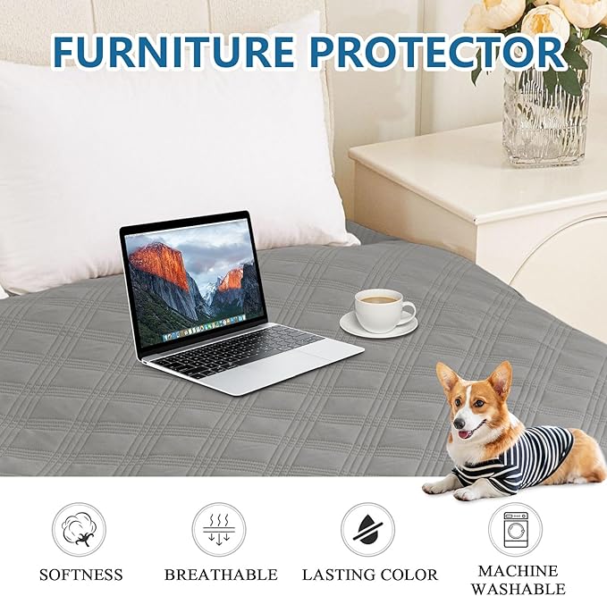 hyha Waterproof Dog Blanket, Reversible Pet Bed Blanket, Soft Sofa Couch Cover for Dogs Washable, Waterproof Pet Couch Covers for Sofa Puppy Cats Furniture Protector(40"x70", Grey/Dark Grey)